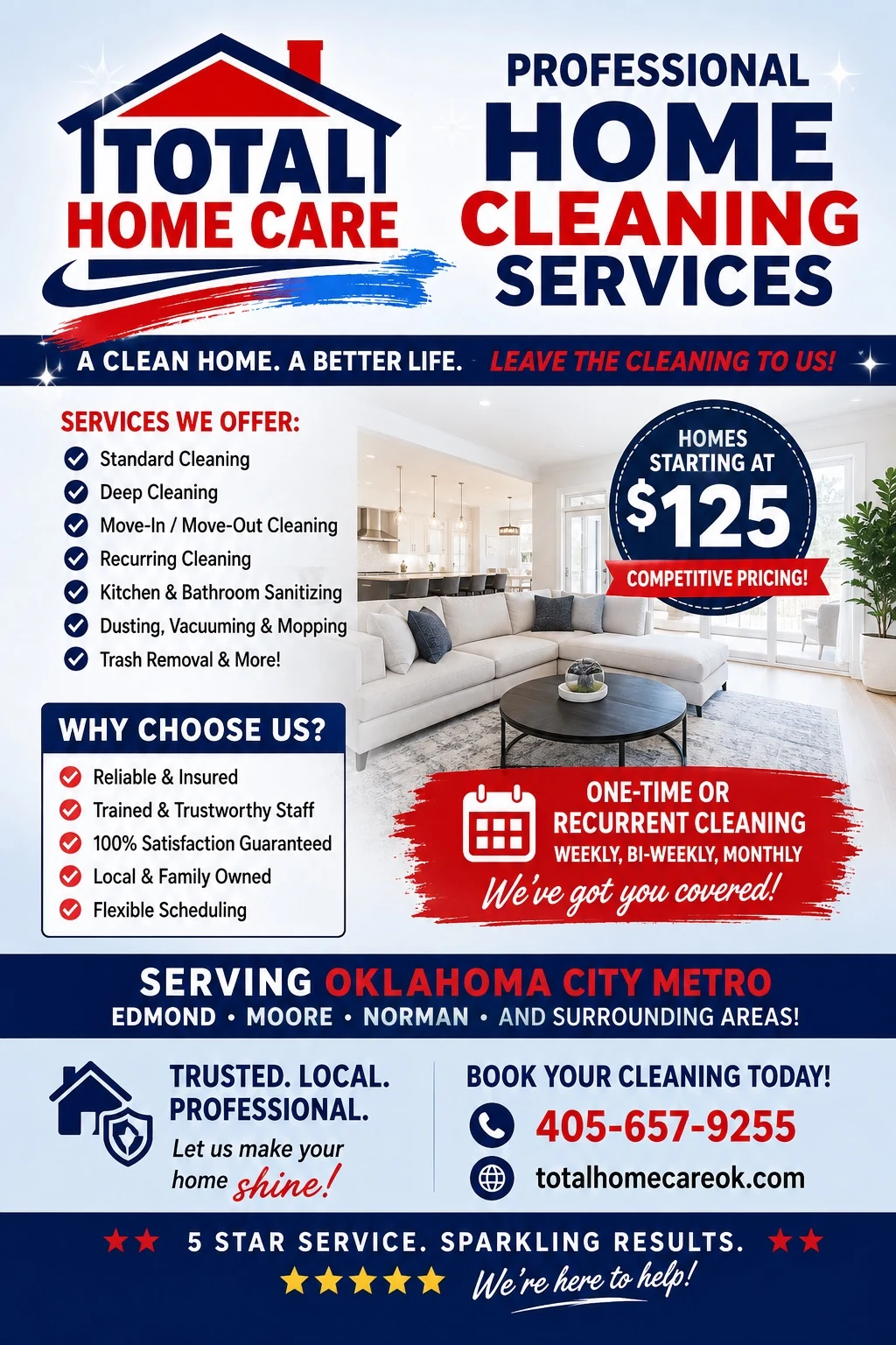 Professional home cleaning services offered by Total Home Care in the Oklahoma City metro