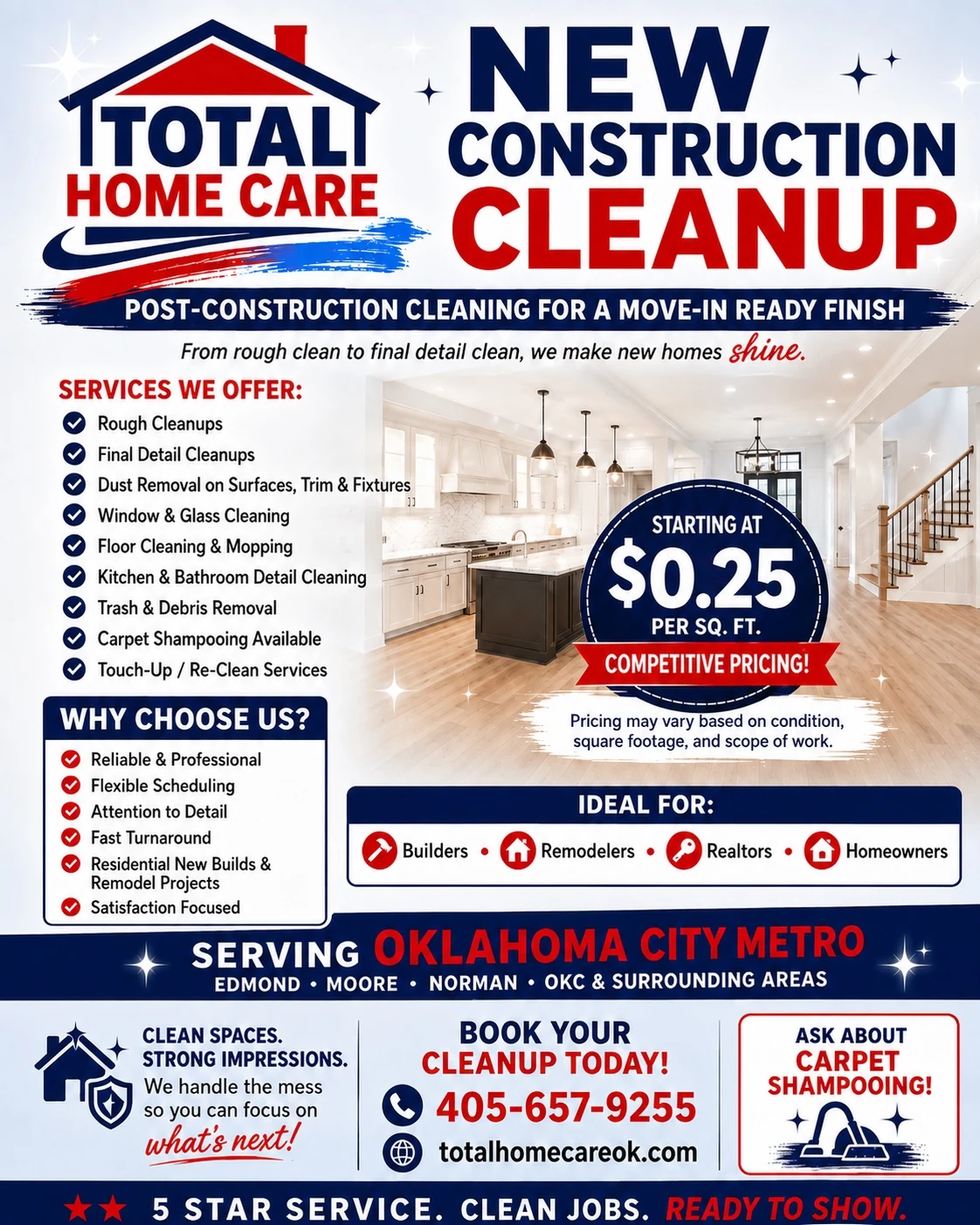 New construction and post-construction cleaning services offered by Total Home Care in the Oklahoma City metro