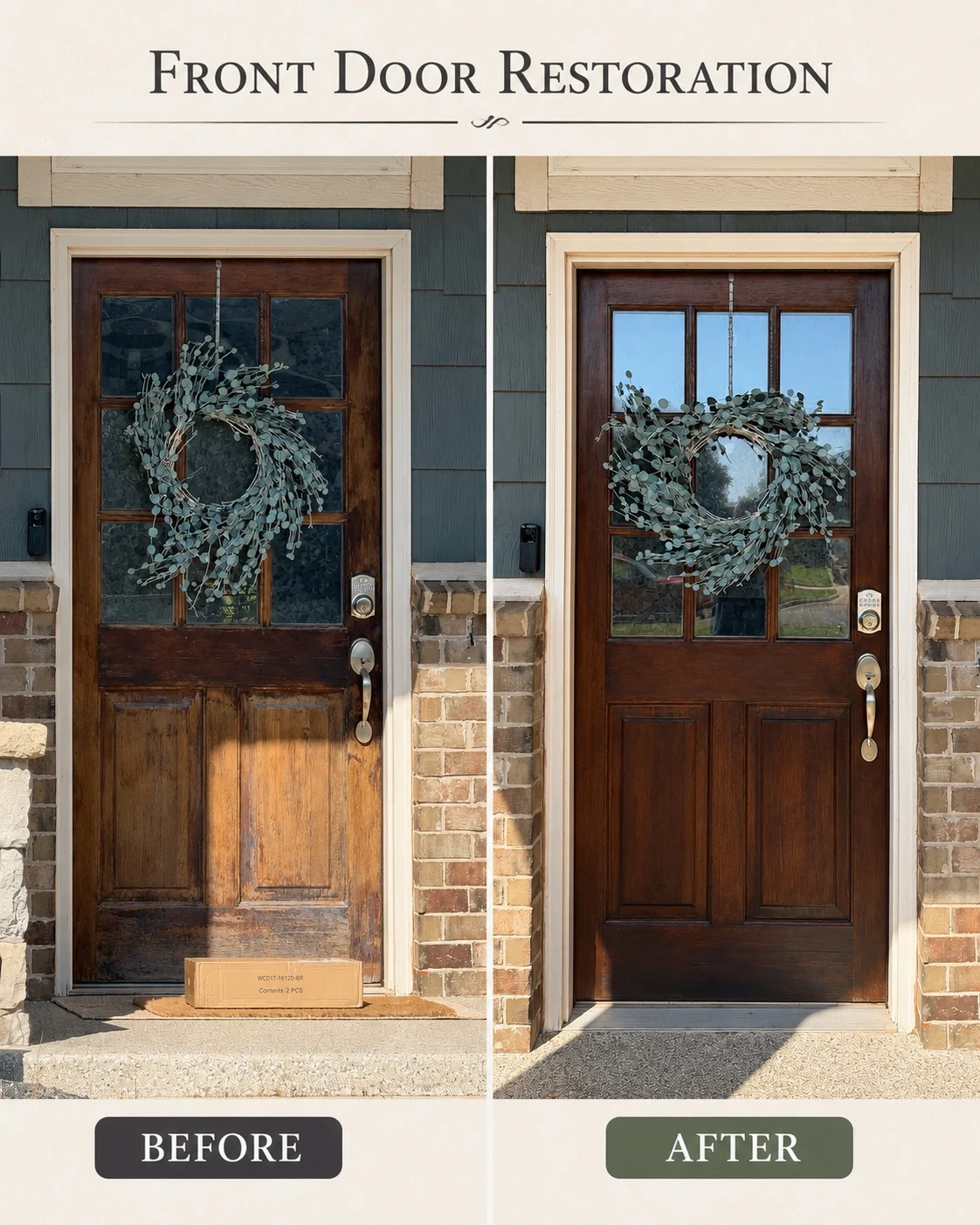 Before and after front door restoration by Total Home Care